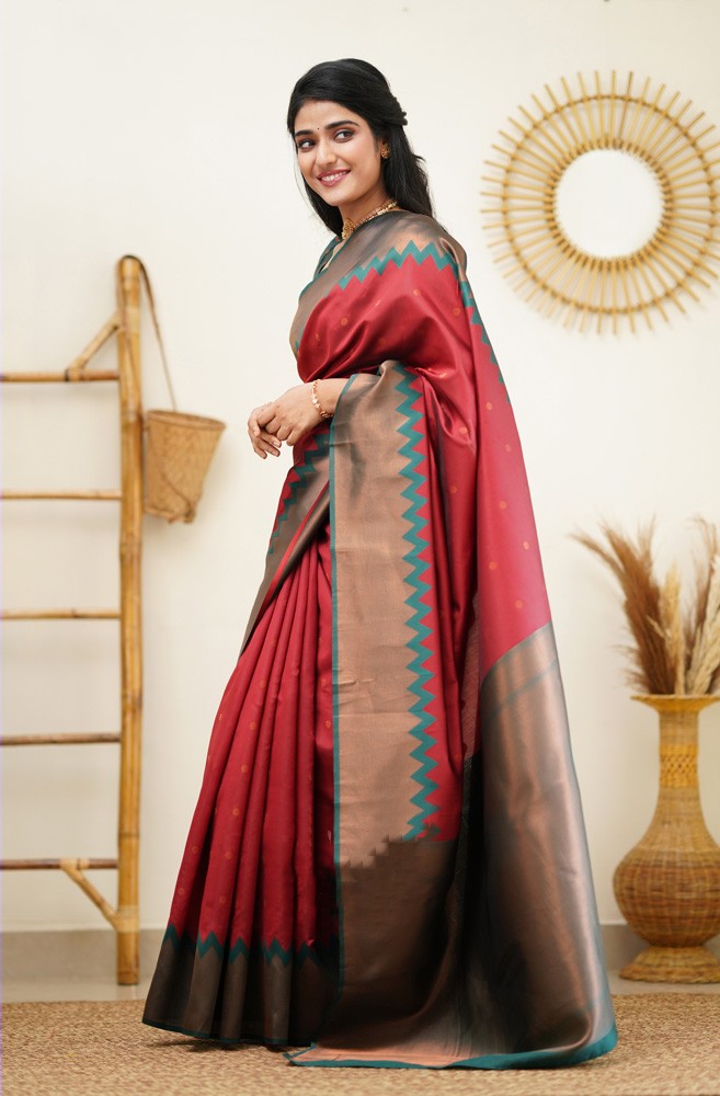 Wonderful Maroon Soft Silk Saree With Ravishing Blouse Piece