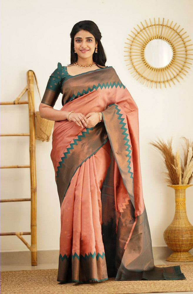 Radiant Peach Soft Silk Saree With Lovely Blouse Piece