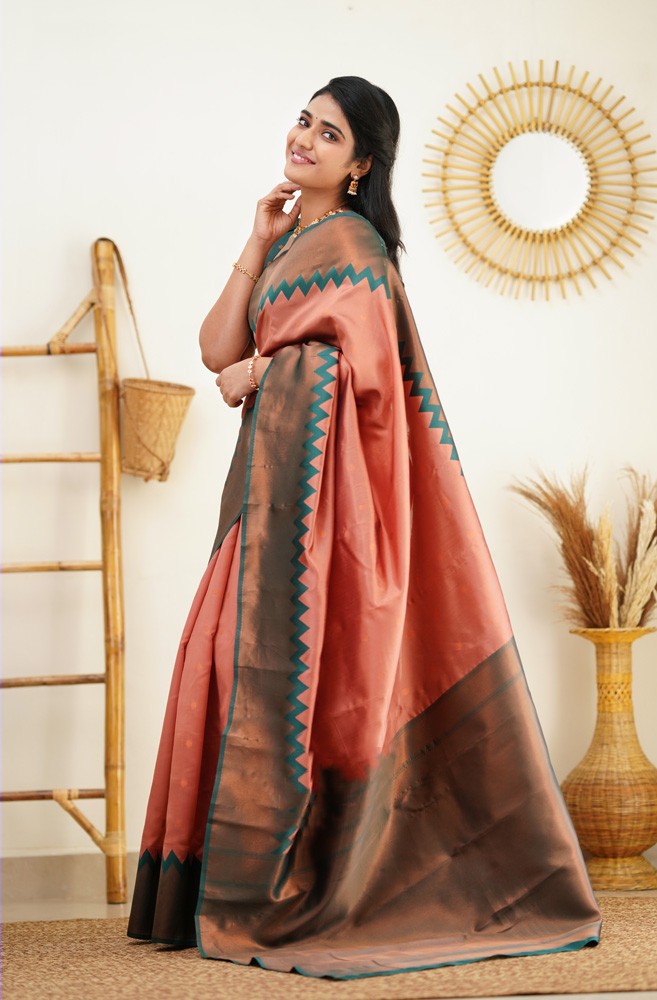 Radiant Peach Soft Silk Saree With Lovely Blouse Piece