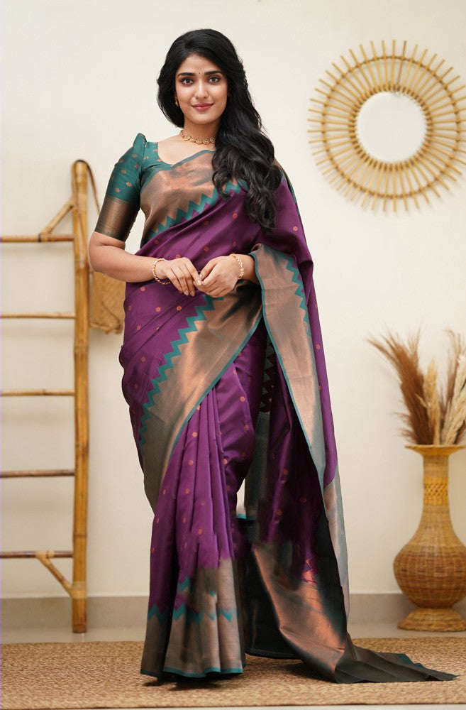 Alluring Purple Soft Silk Saree With Graceful Blouse Piece