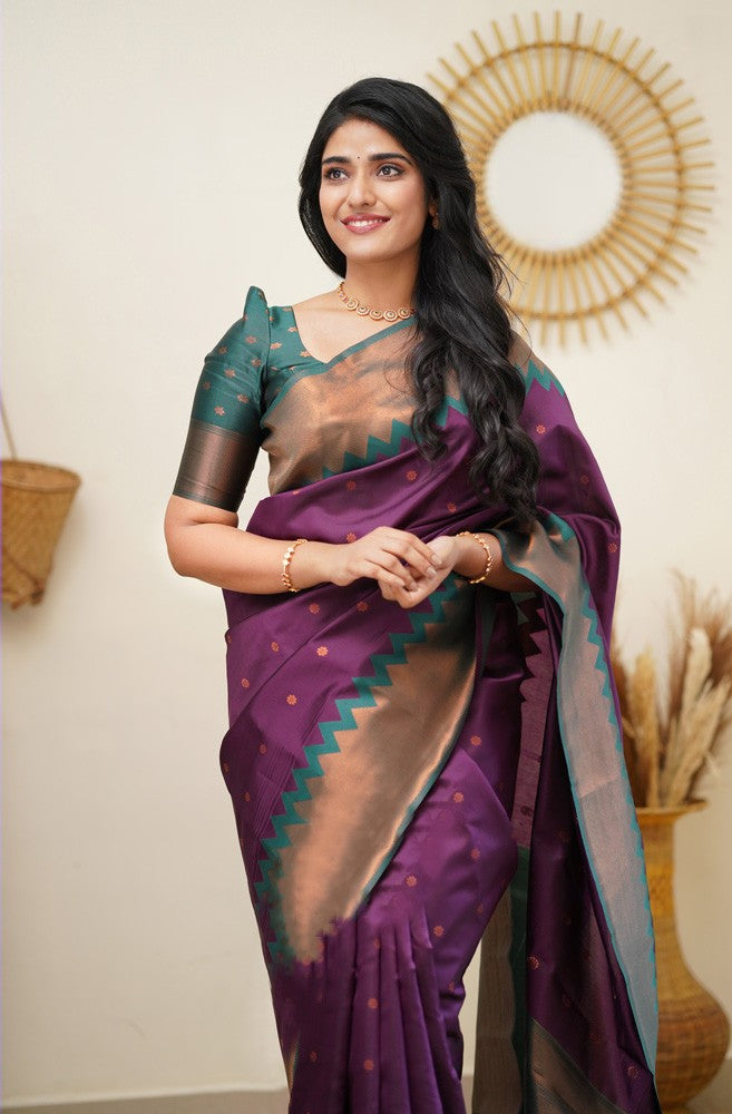 Alluring Purple Soft Silk Saree With Graceful Blouse Piece