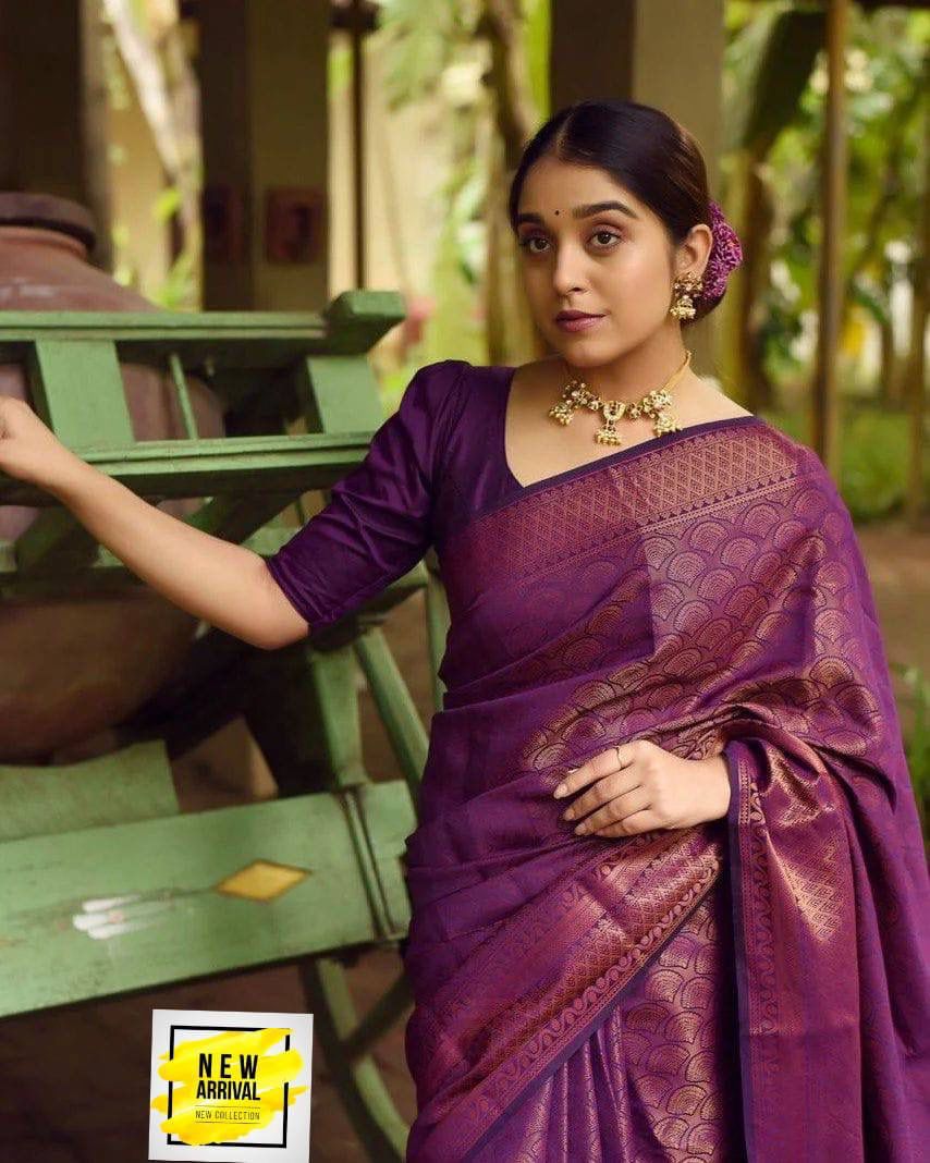 Majestic Purple Soft Silk Saree With Lovely Blouse Piece