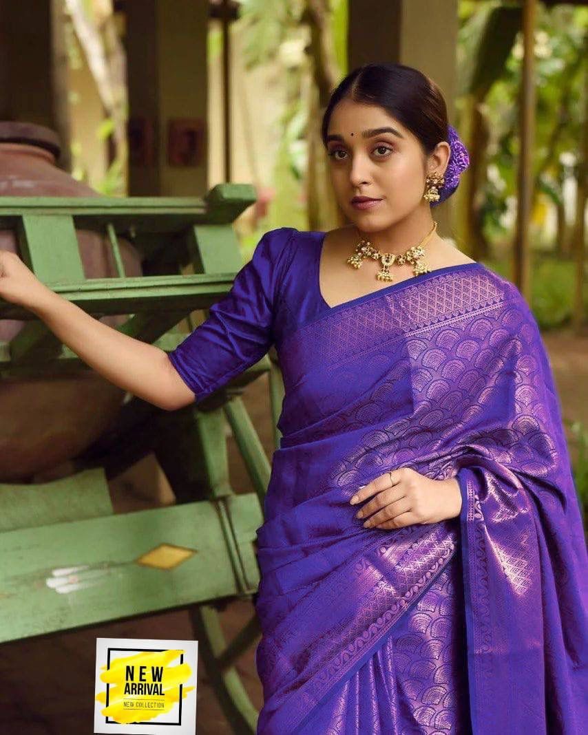 Spellbound Royal Blue Soft Silk Saree With Quaint Blouse Piece