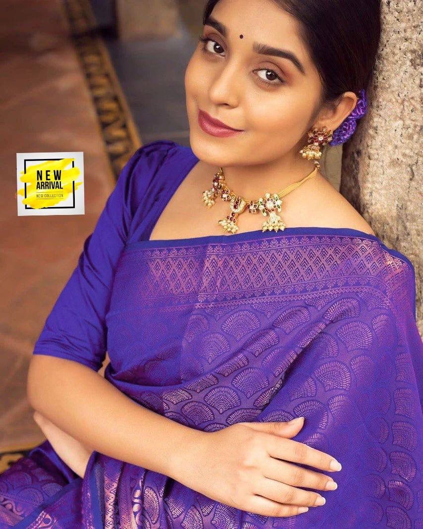 Spellbound Royal Blue Soft Silk Saree With Quaint Blouse Piece