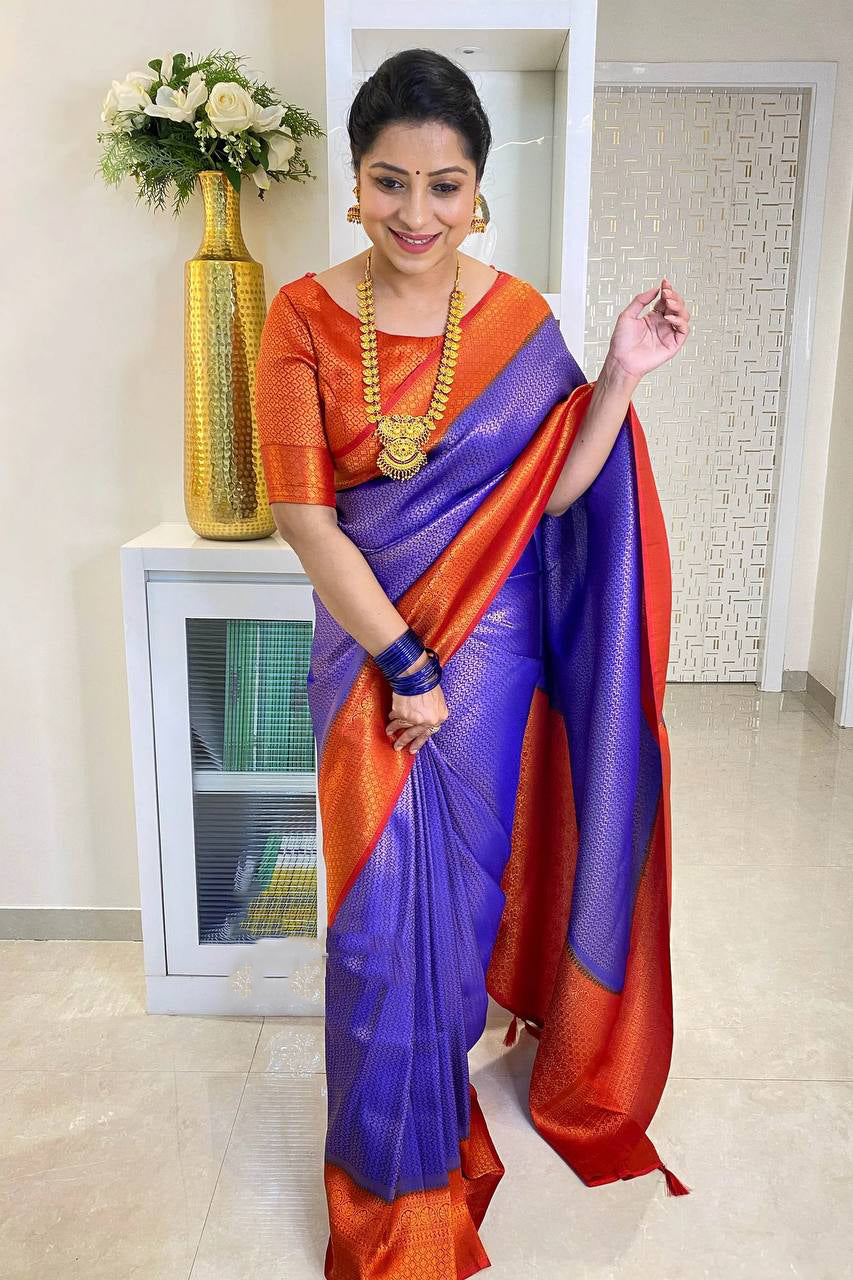 Attractive Royal Blue Soft Silk Saree With Winsome Blouse Piece