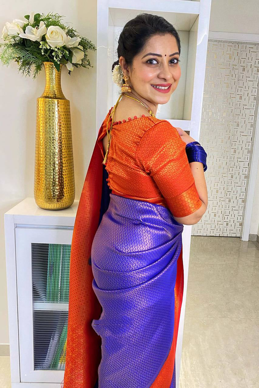 Attractive Royal Blue Soft Silk Saree With Winsome Blouse Piece