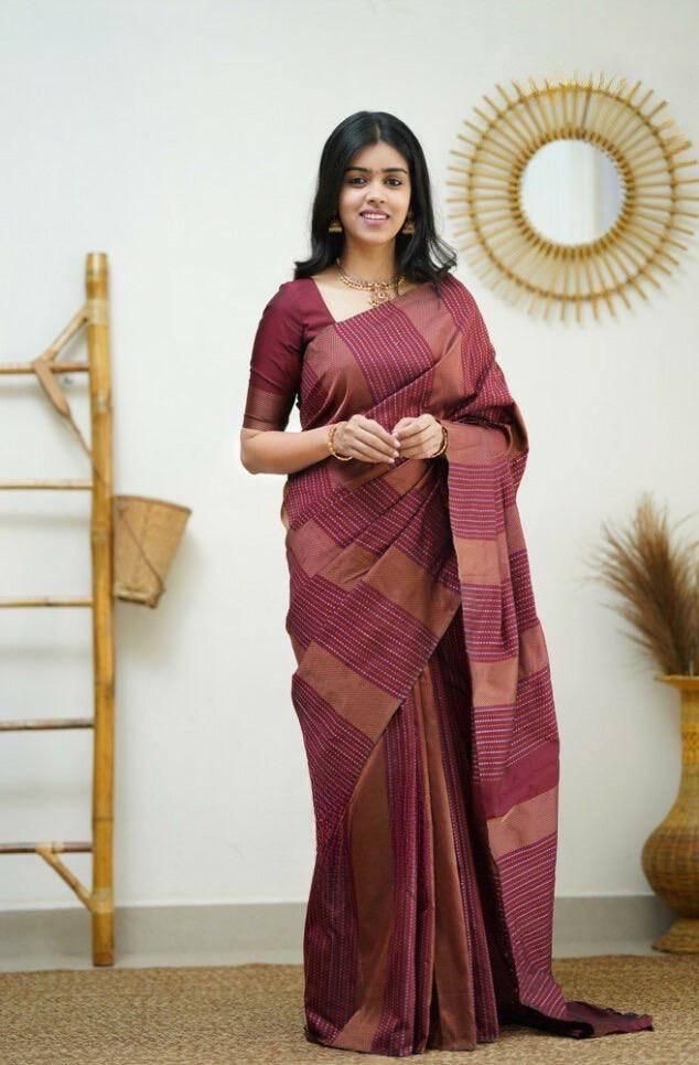 Stylish Maroon Soft Silk Saree With Stylish Blouse Piece