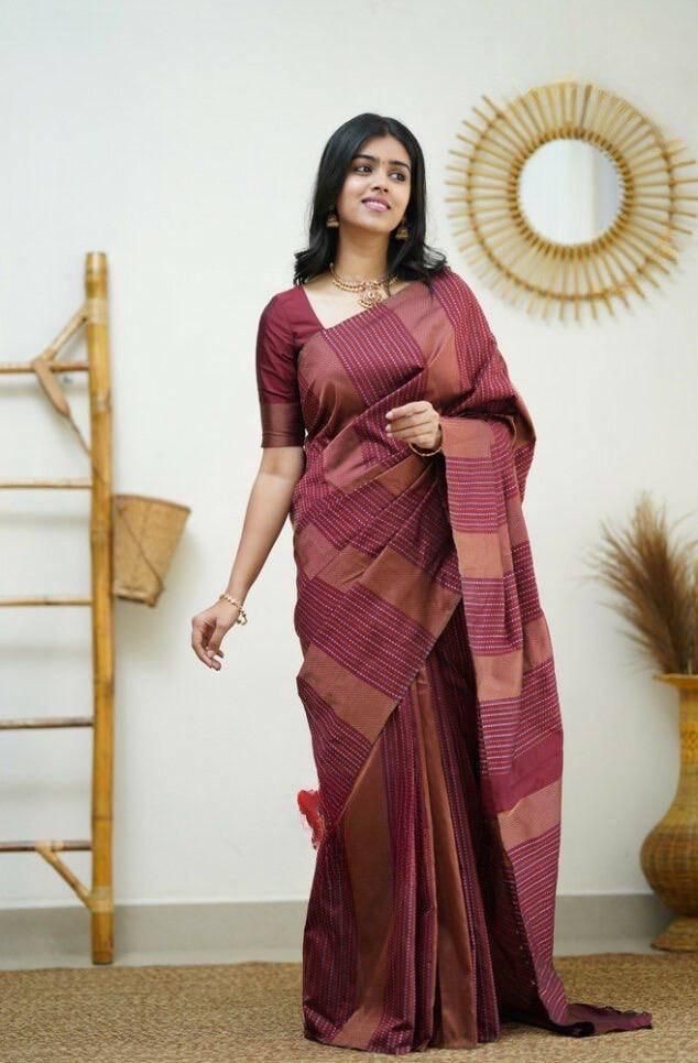 Stylish Maroon Soft Silk Saree With Stylish Blouse Piece