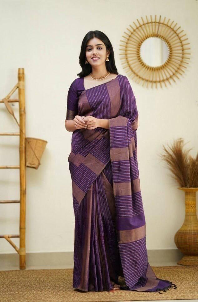 Dazzling Purple Soft Silk Saree With Vibrant Blouse Piece