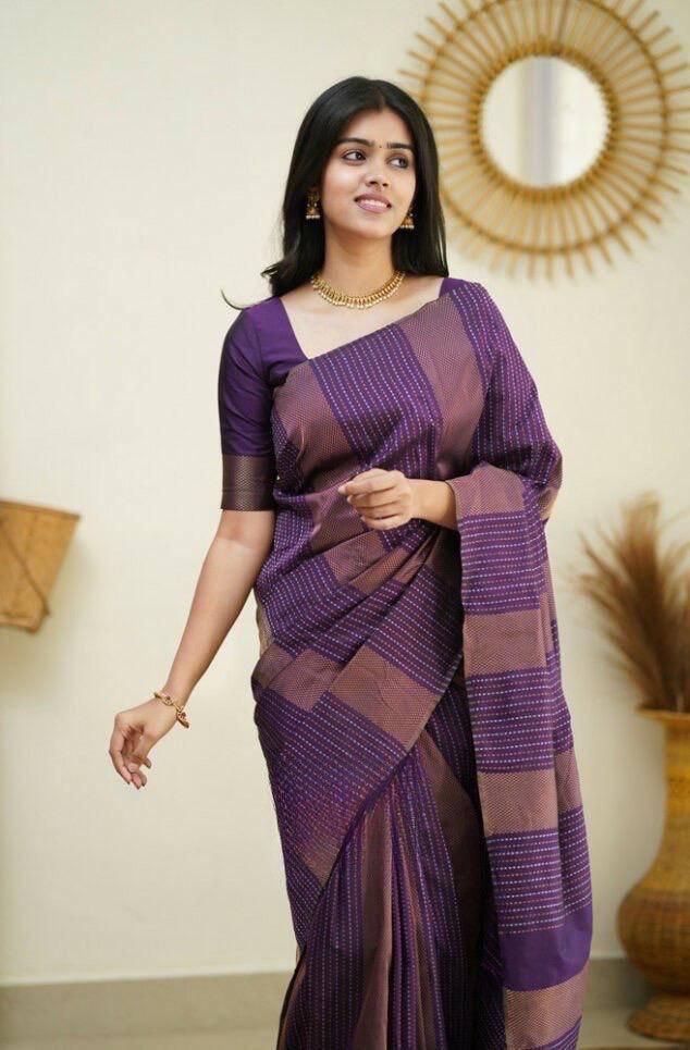 Dazzling Purple Soft Silk Saree With Vibrant Blouse Piece