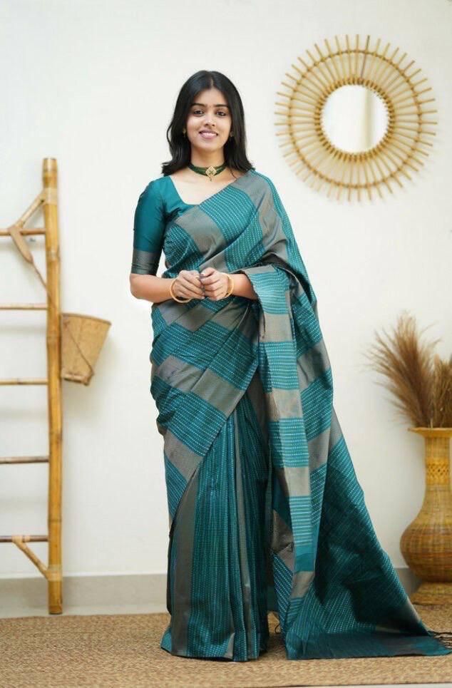 Luxurious Rama Soft Silk Saree With Sumptuous Blouse Piece