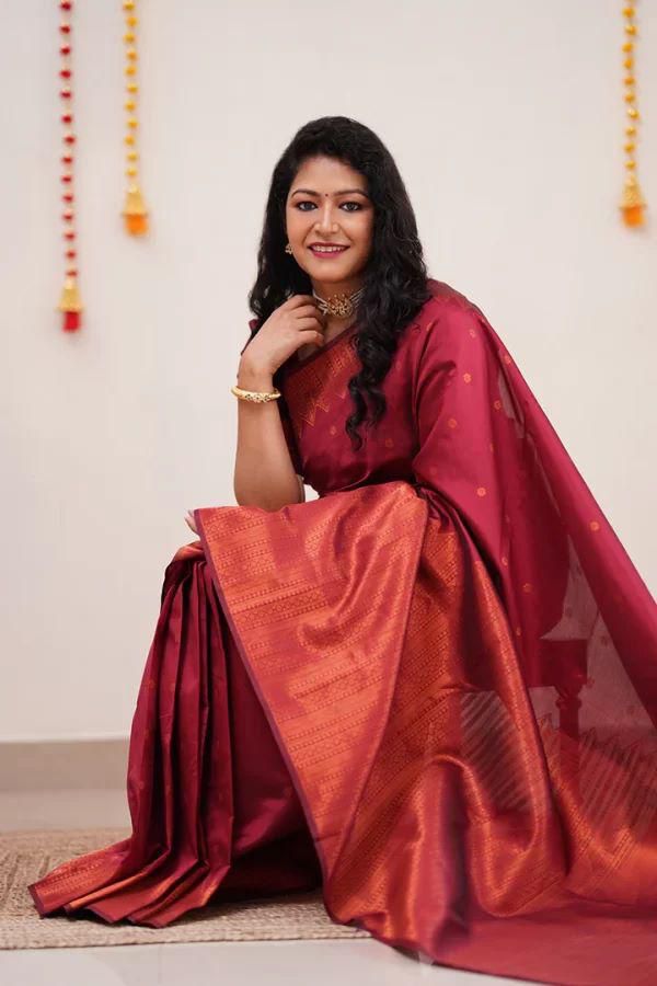 Striking Maroon Soft Silk Saree With Tranquil Blouse Piece