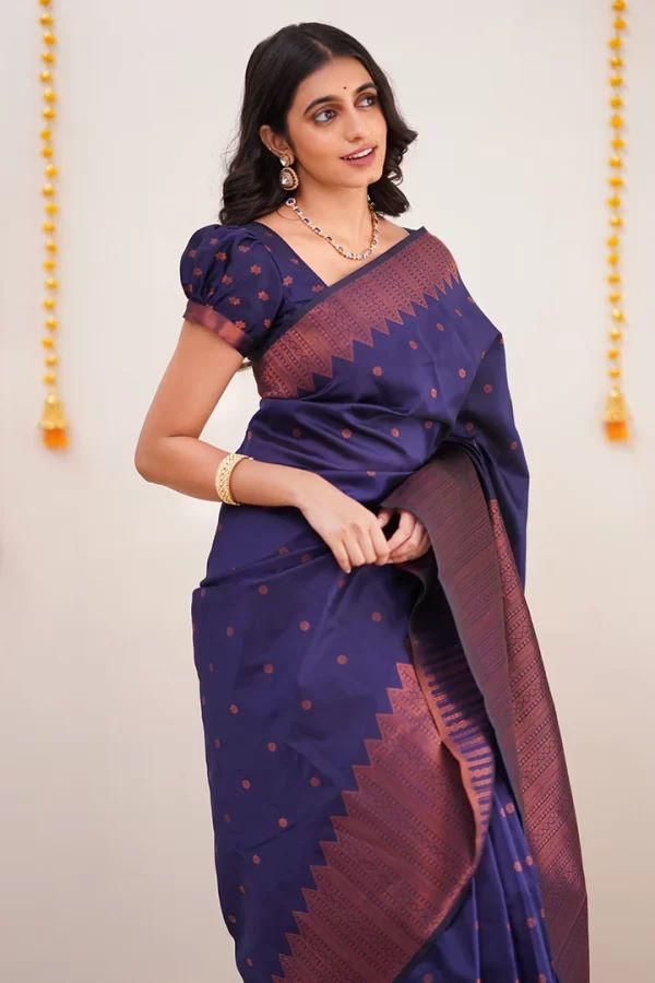 Elegant Navy Blue Soft Silk Saree With Fetching Blouse Piece