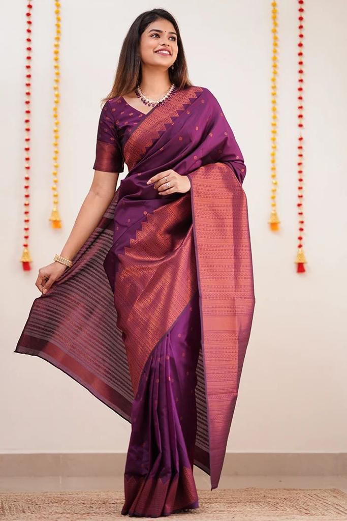 Beautiful Purple Soft Silk Saree With Dazzling Blouse Piece