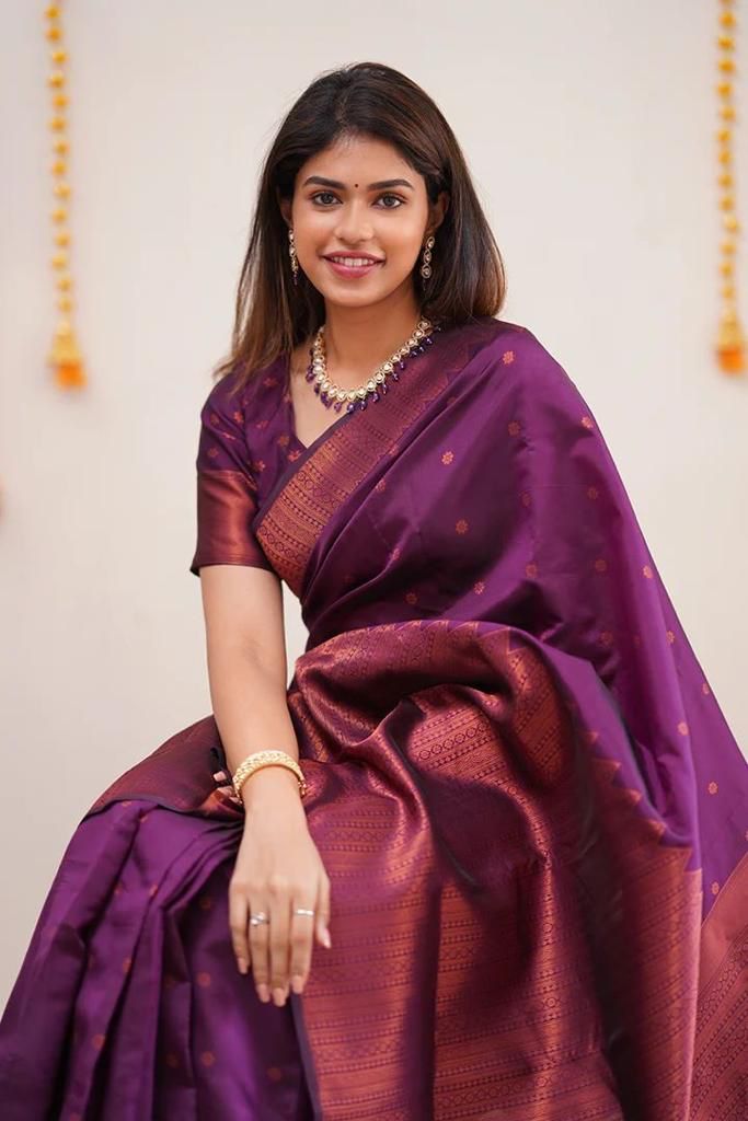 Beautiful Purple Soft Silk Saree With Dazzling Blouse Piece