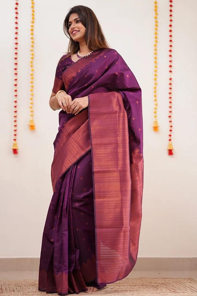 Beautiful Purple Soft Silk Saree With Dazzling Blouse Piece