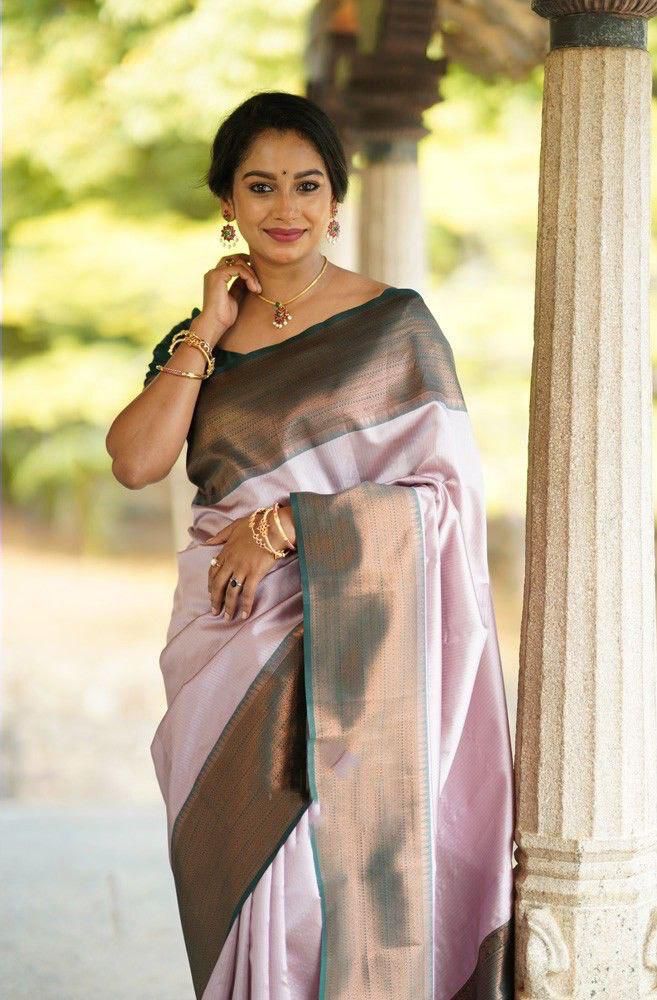 Gorgeous Baby Pink Soft Silk Saree With Graceful Blouse Piece