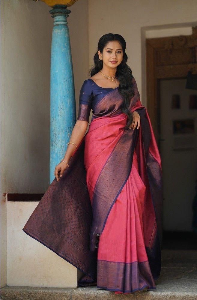 Attractive Dark Pink Soft Silk Saree With Graceful Blouse Piece