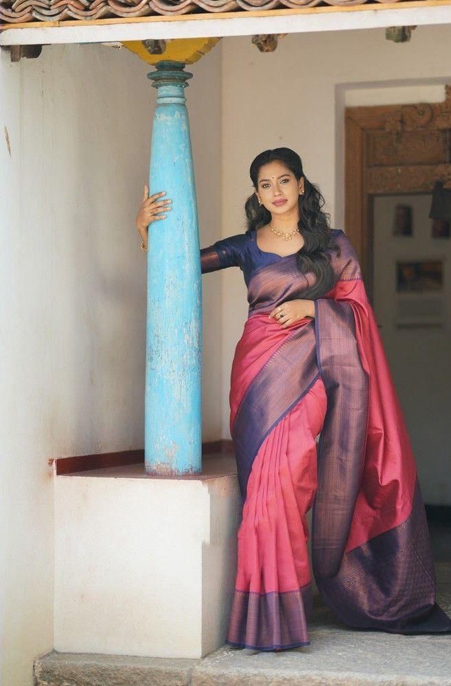 Attractive Dark Pink Soft Silk Saree With Graceful Blouse Piece