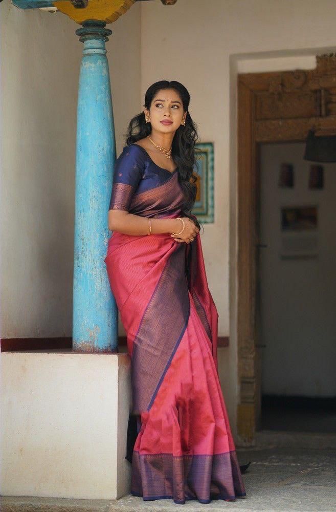 Attractive Dark Pink Soft Silk Saree With Graceful Blouse Piece