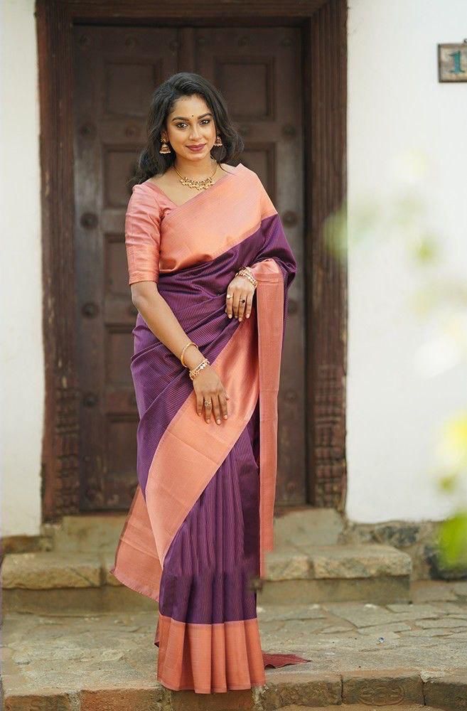 Radiant Purple Soft Silk Saree With Graceful Blouse Piece