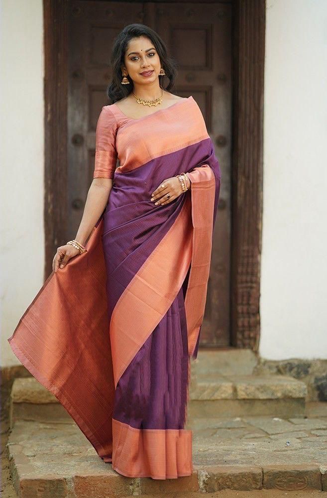 Radiant Purple Soft Silk Saree With Graceful Blouse Piece