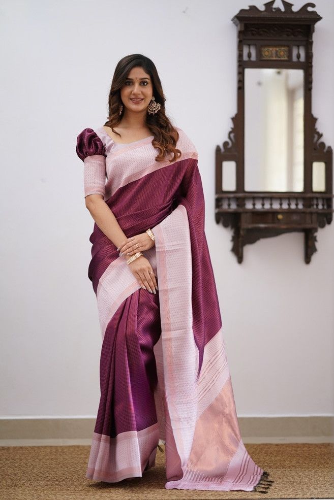 Exquisite Wine Soft Silk Saree With Lovely Blouse Piece