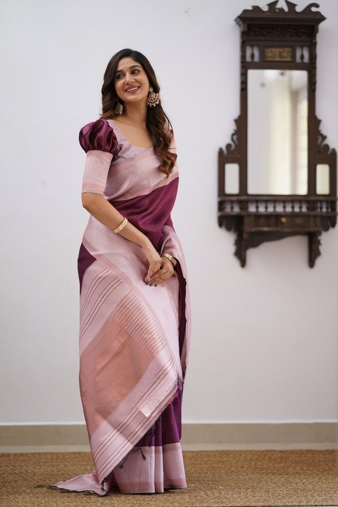 Exquisite Wine Soft Silk Saree With Lovely Blouse Piece