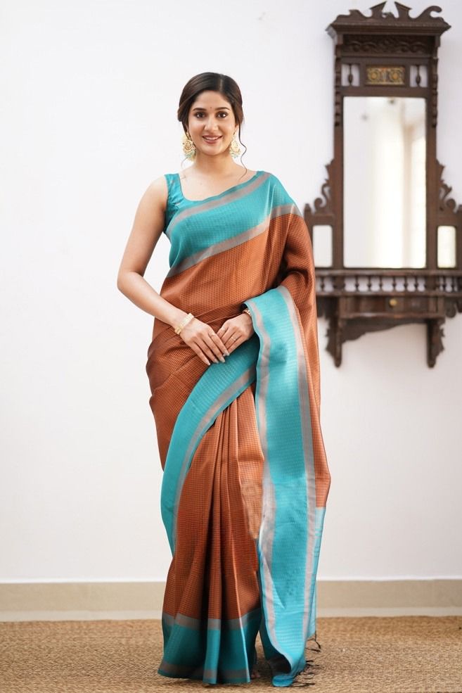 Striking Brown Soft Silk Saree With Radiant Blouse Piece
