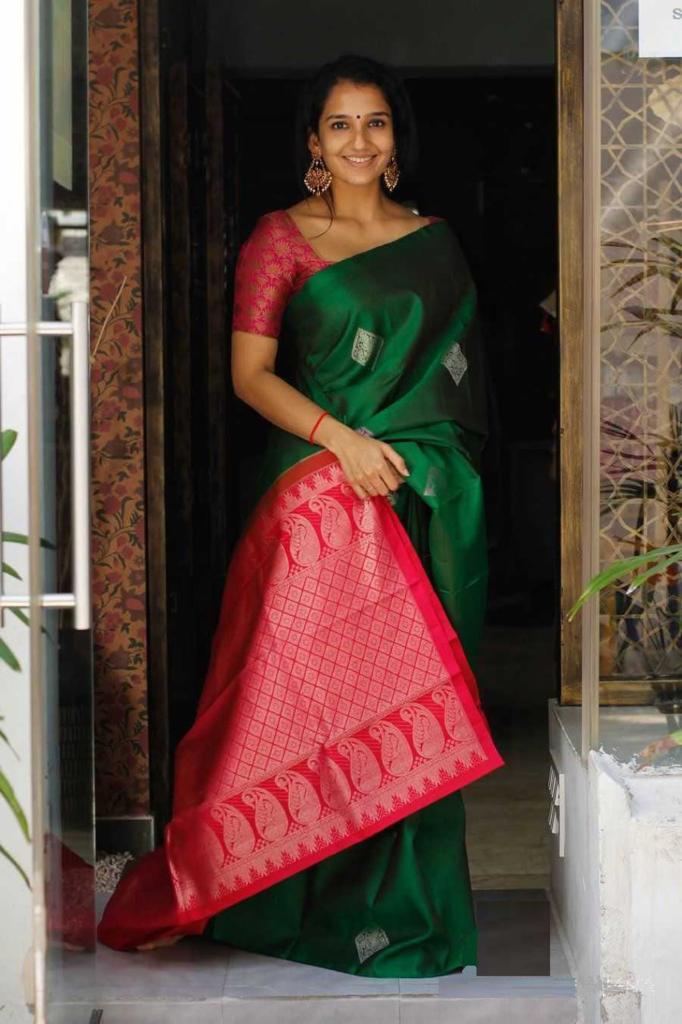 Gorgeous Green Soft Silk Saree With Flattering Blouse Piece