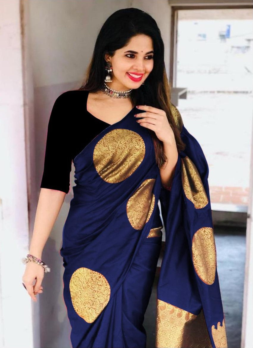 Pleasing Blue Soft Silk Saree With Enthralling Blouse Piece