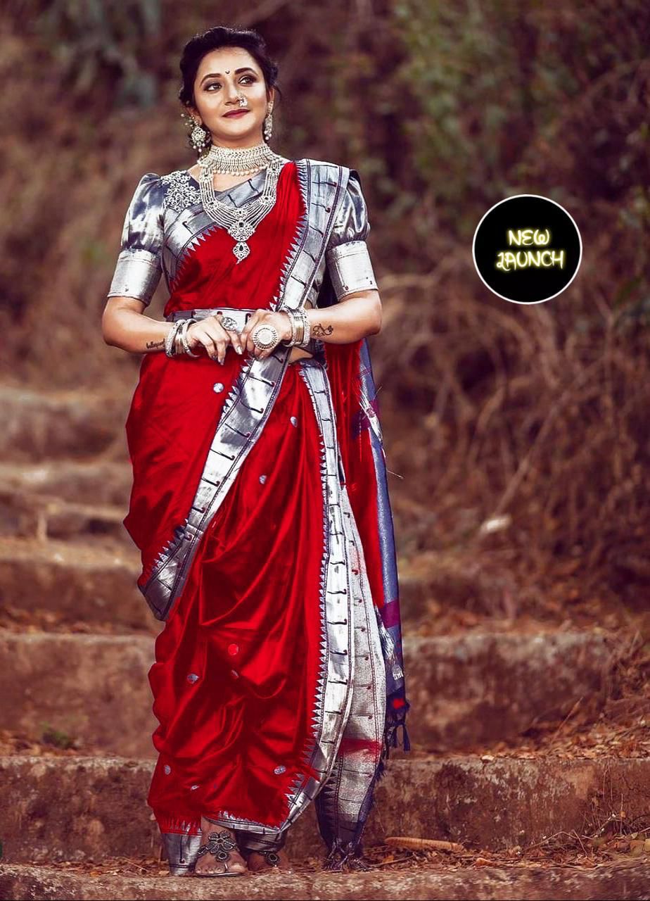 Wonderful Red Paithani Silk Saree With Amazing Blouse Piece