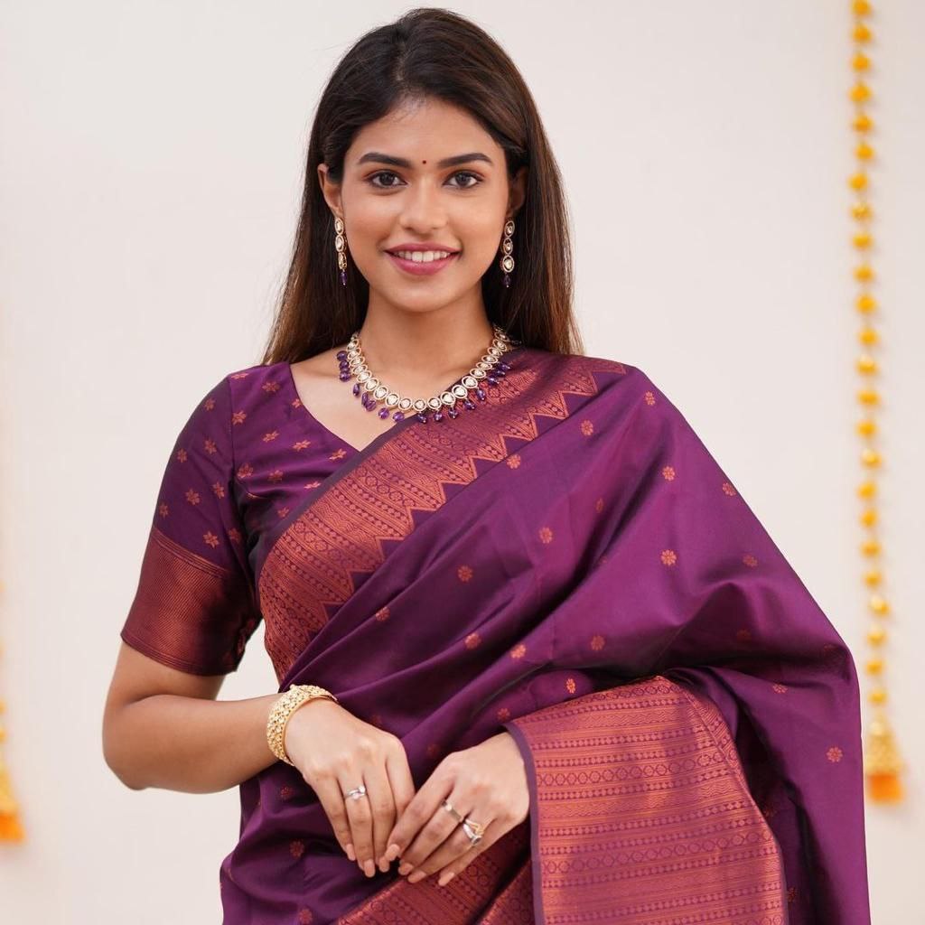 Moiety Purple Soft Silk Saree With Impressive Blouse Piece