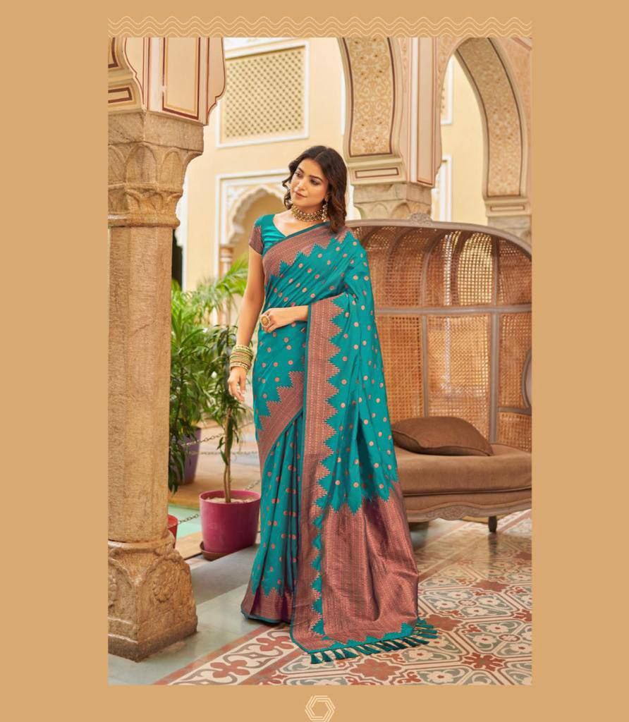 Tuneful Firozi Soft Silk Saree With Graceful Blouse Piece
