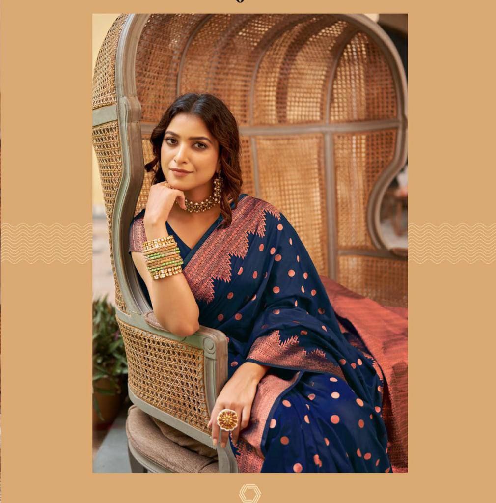 Melodic Navy Blue Soft Silk Saree With Graceful Blouse Piece