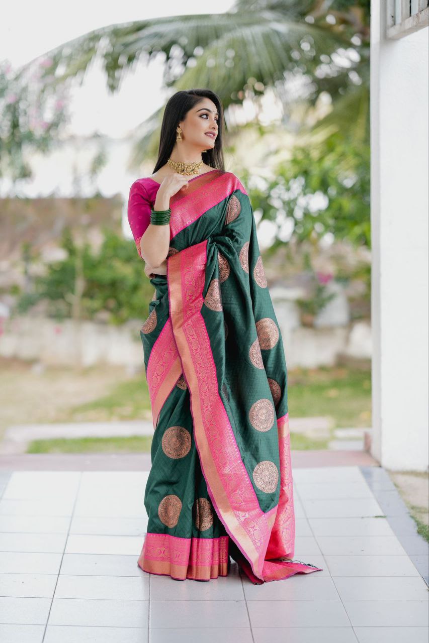 Satisfying Green Soft Silk Saree With Pleasing Blouse Piece