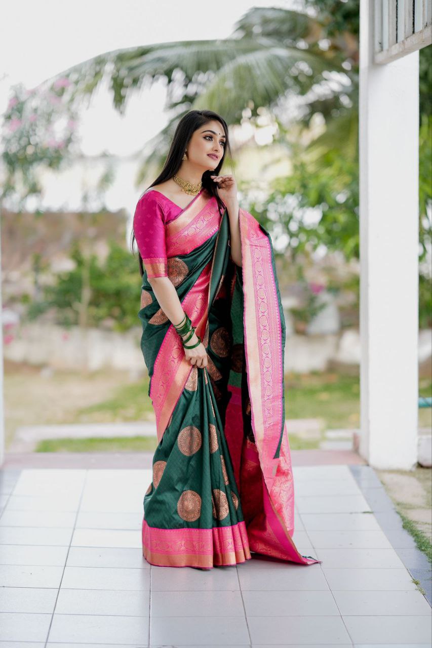 Satisfying Green Soft Silk Saree With Pleasing Blouse Piece