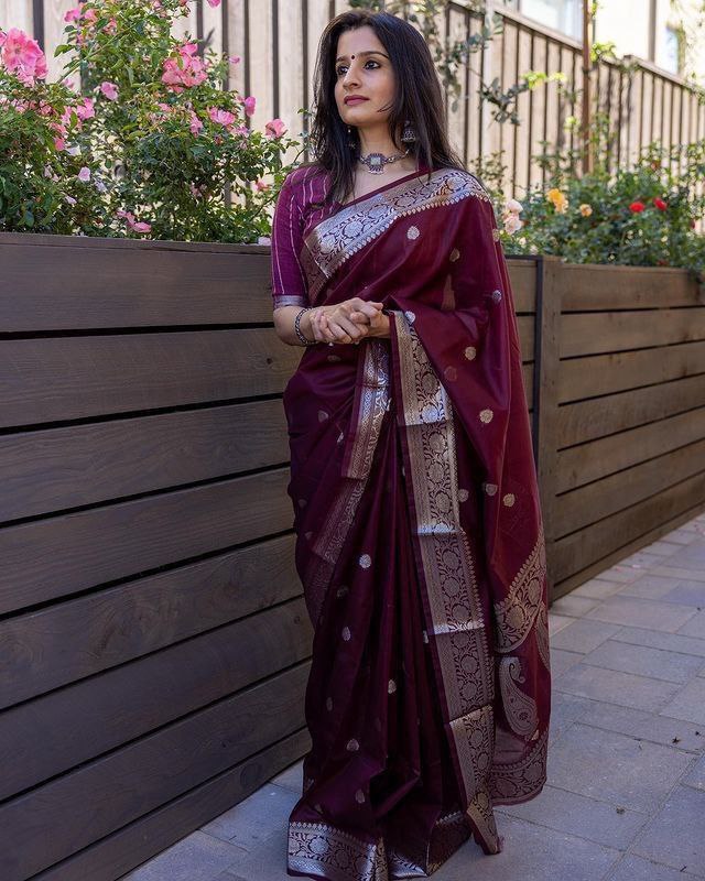 Vibrant Wine Cotton Silk Saree With Woebegone Blouse Piece