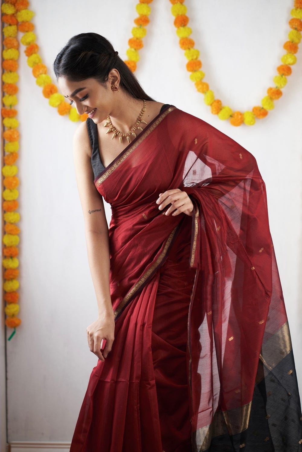 Attractive Brown Cotton Silk Saree With Lovely Blouse Piece