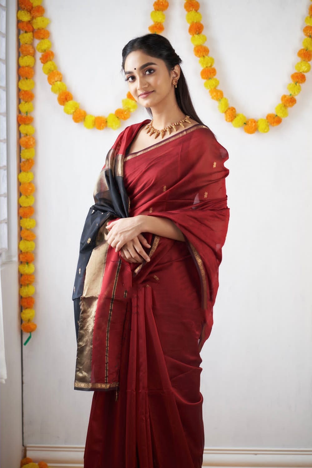 Attractive Brown Cotton Silk Saree With Lovely Blouse Piece