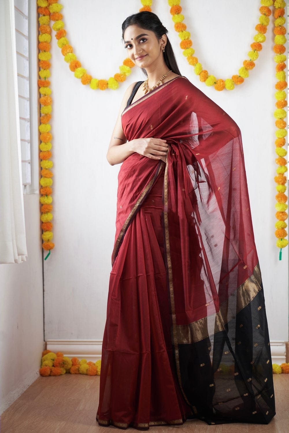 Attractive Brown Cotton Silk Saree With Lovely Blouse Piece