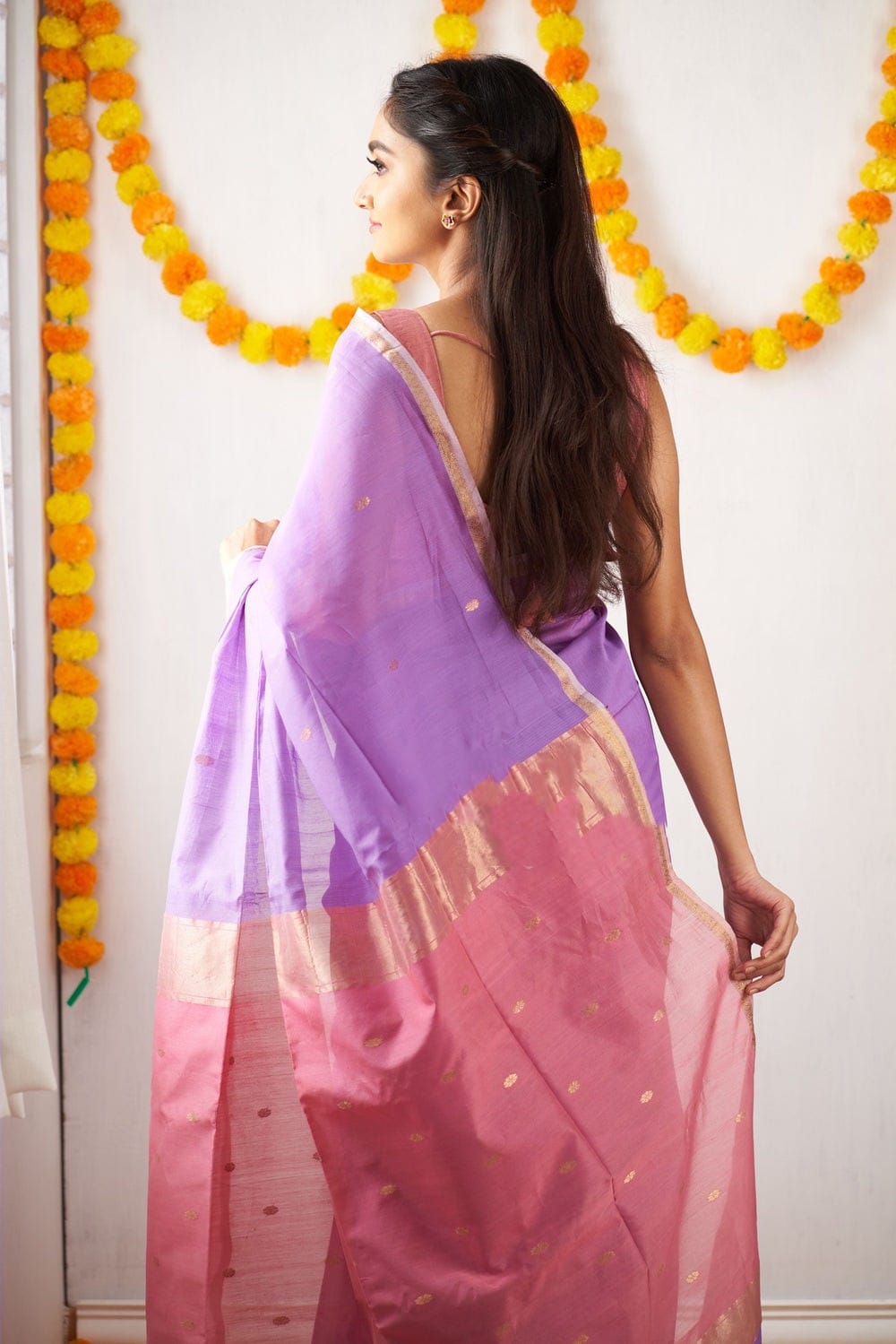 Attractive Lavender Cotton Silk Saree With Lovely Blouse Piece