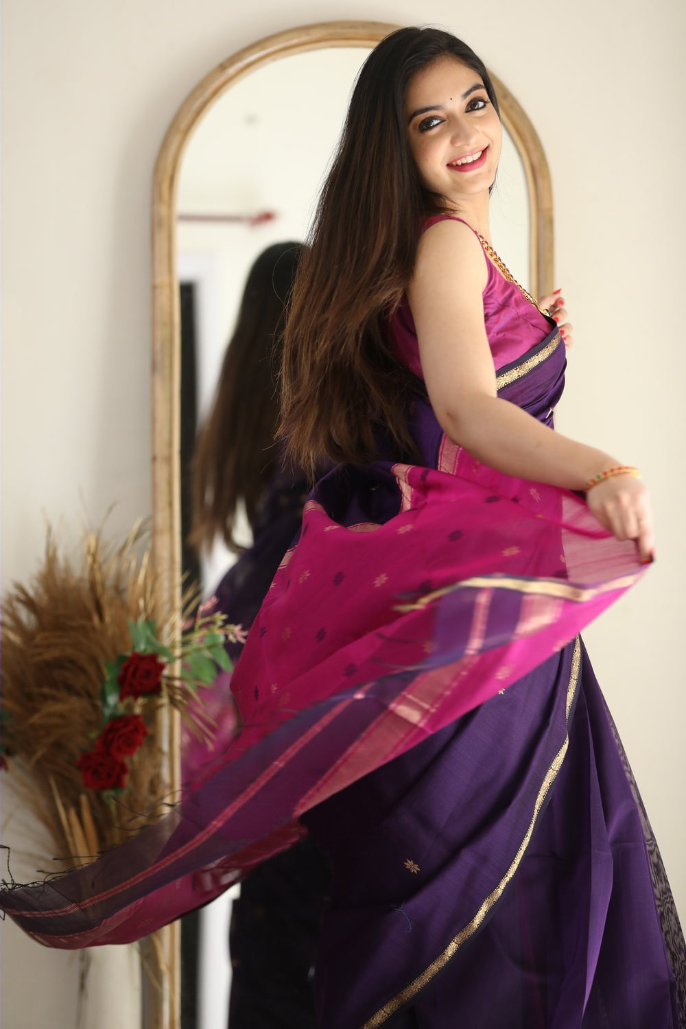 Attractive Purple Cotton Silk Saree With Lovely Blouse Piece