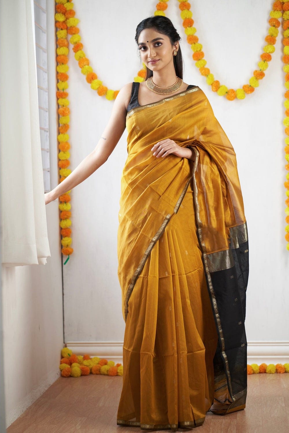 Attractive Yellow Cotton Silk Saree With Lovely Blouse Piece