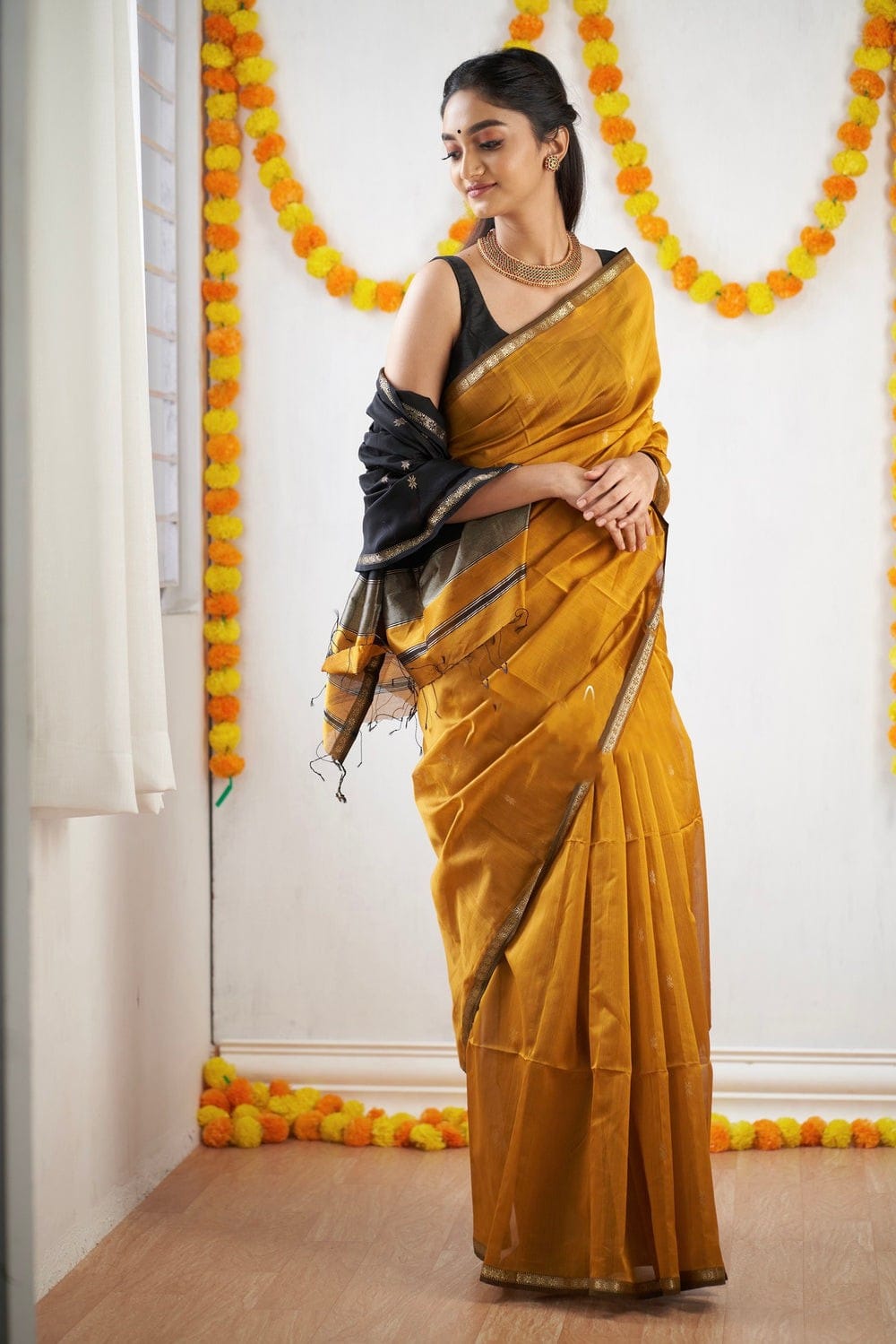 Attractive Yellow Cotton Silk Saree With Lovely Blouse Piece