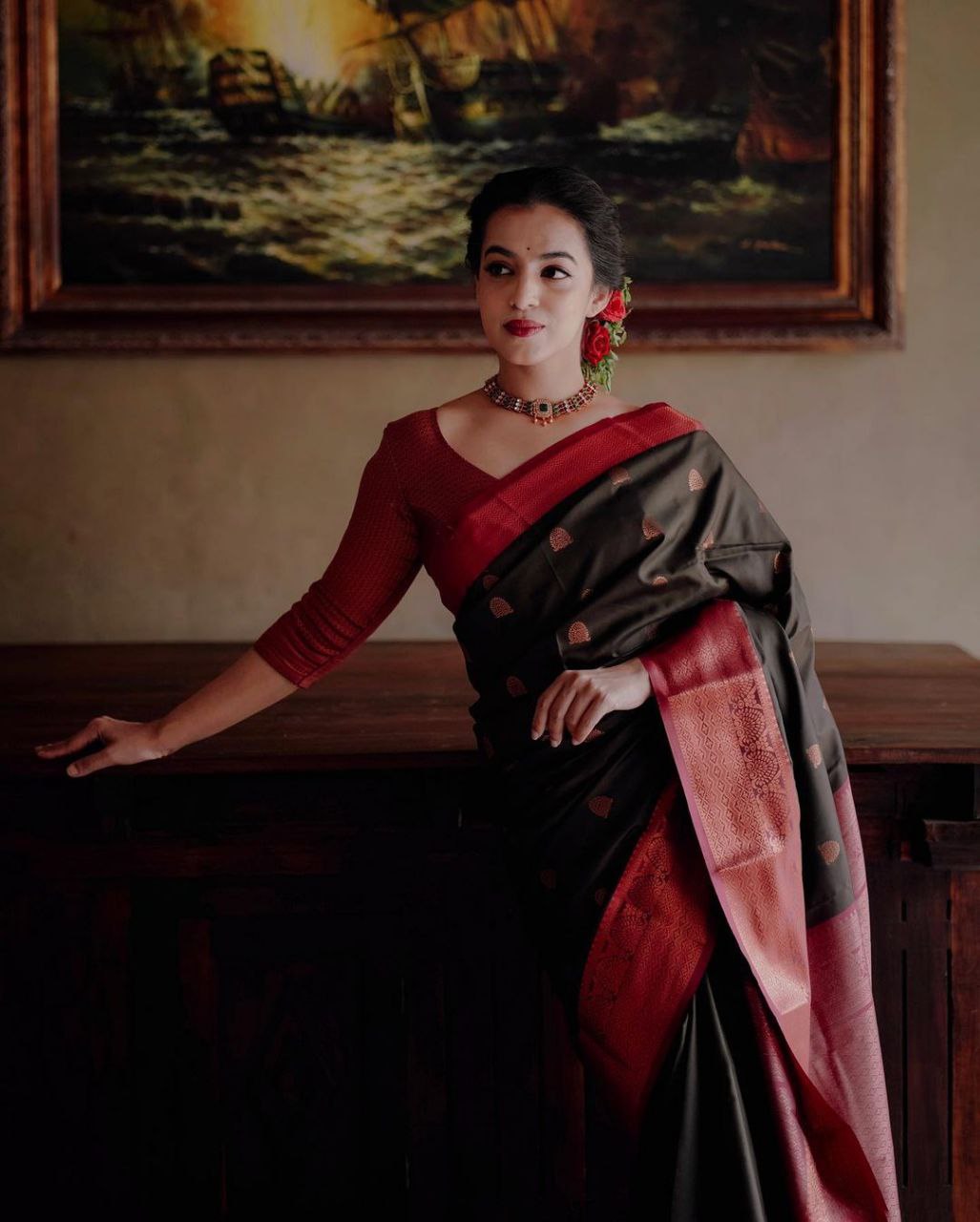 Uplifting Black Soft Silk Saree With Blissful Blouse Piece