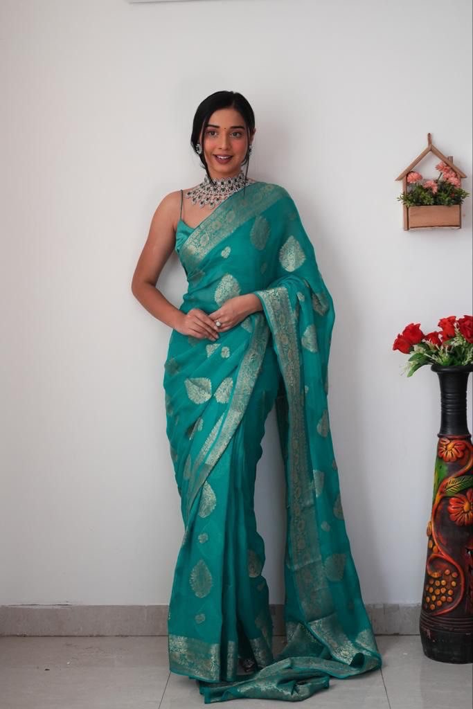 Sonorous 1-Minute Ready To Wear Sea Green Soft Silk Saree