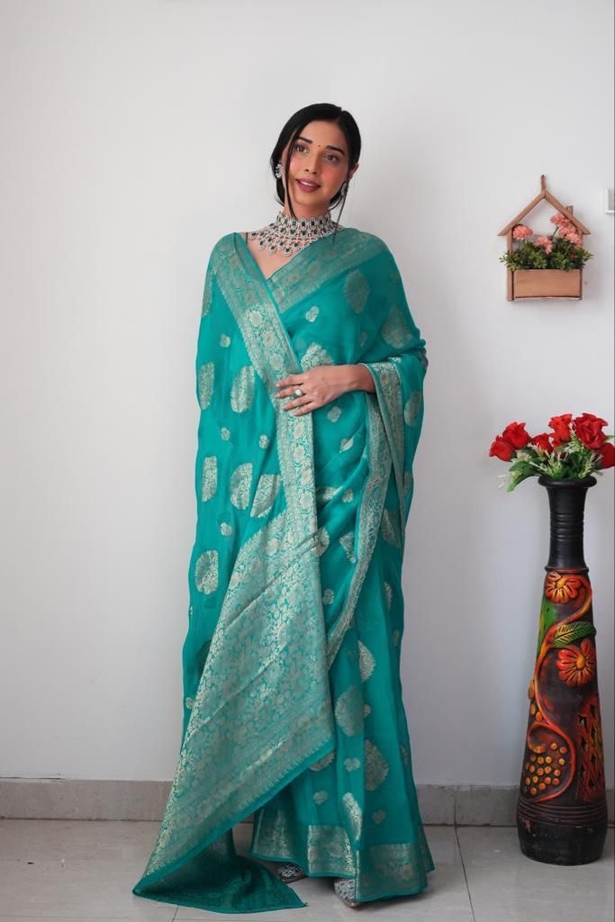 Sonorous 1-Minute Ready To Wear Sea Green Soft Silk Saree