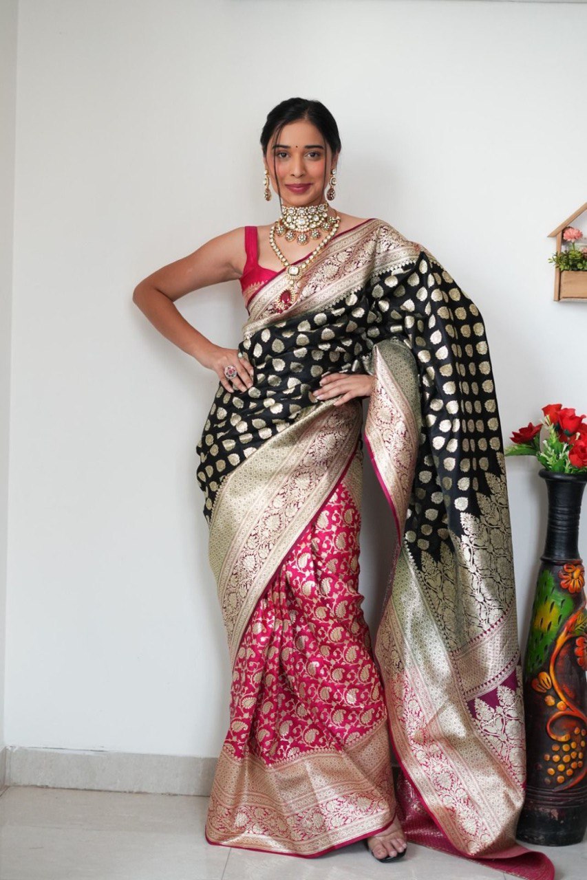 Euphonious 1-Minute Ready To Wear Black Soft Silk Saree