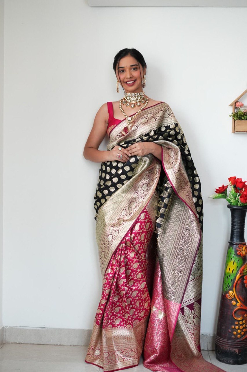 Euphonious 1-Minute Ready To Wear Black Soft Silk Saree
